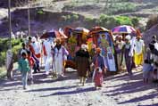 Going to place where main Timkat procession was formed. Lalibela. Ethiopia.