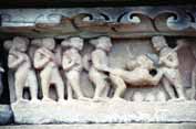 Erotic decoration of Khajuraho temples. India.