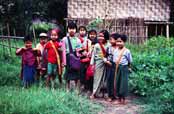 Children at the way to the school. Area around Kalaw village. Myanmar (Burma).