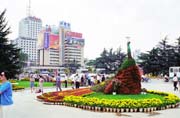 Kunming town. Advertising for garden Expo. China.