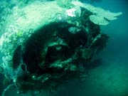 Diving around Togian islands, Kadidiri, plane wreck B24 from the 2nd World War sunken on Mai 3rd, 1945. Indonesia.