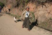 Village people an the way to larger village Mindat. Chin State. Myanmar (Burma).