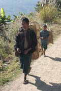 Village people an the way to larger village Mindat. Chin State. Myanmar (Burma).