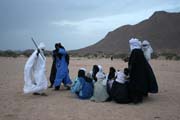Dancers and musicians at traditional tuareg wedding party. Air Mountain area. Niger.