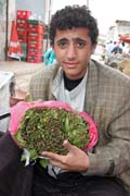 Qat seller. Qat market at Sana city. Yemen.