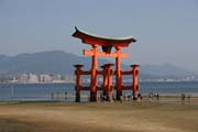 The Torii (gateway) at Miyajima Island is traditonal gateway of Itsukushima Shrine. It is sometimes called floating torii. Japan.