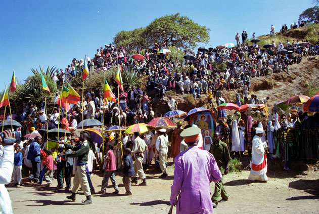 People waits for procession comming. Lalibela. North,  Ethiopia.