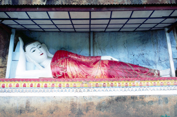 Reclining Buddha at small temple at Inle lake area. Myanmar (Burma).