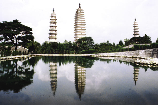 Three pagodas near Dali. China.