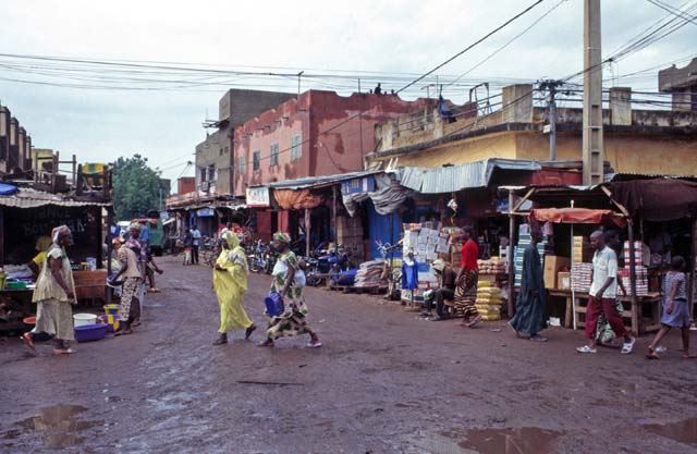 Street at market district at capitol Bamako. Mali.