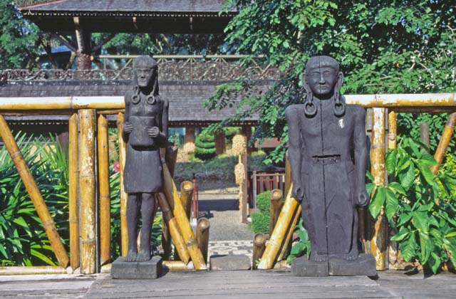 Dayak totems at Cultural village near Kuching. Sarawak,  Malaysia.