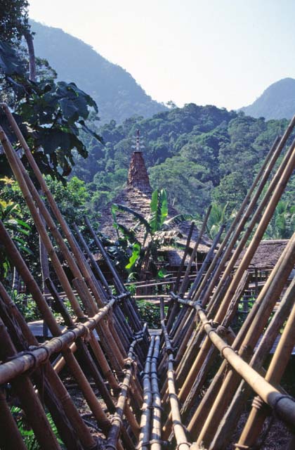 Bamboo bridge. Cultural village near Kuching. Sarawak,  Malaysia.