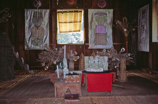 Inside of the longhouse. Cultural village near Kuching. Sarawak,  Malaysia.
