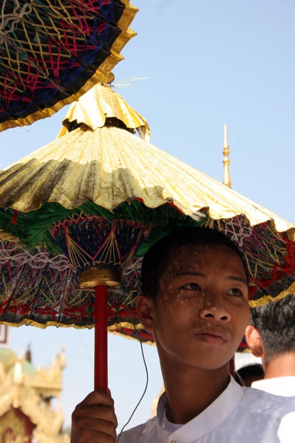 Novitiation ceremony at Shwedagon Paya, Yangon. Myanmar (Burma).