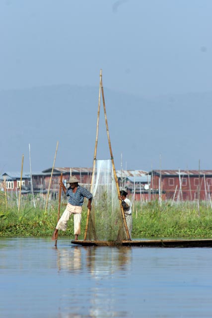 Traditional fishing, Inle Lake. Myanmar (Burma).