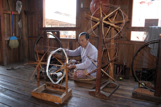 Traditional weaving factory, Inle Lake. Myanmar (Burma).