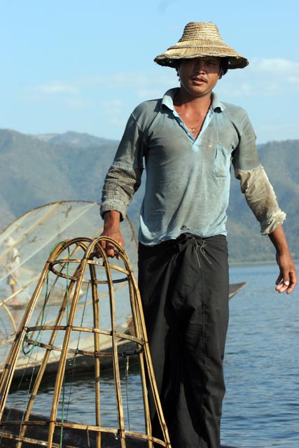 Traditional fishing, Inle Lake. Myanmar (Burma).