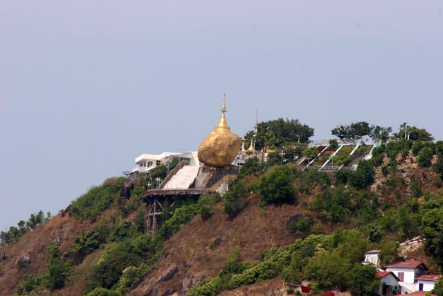 Stupa called Kyaiktiyo (Golden rock). One of the three most sacred places of local Buddhist. Myanmar (Burma).