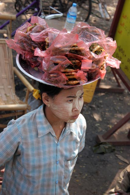 Snack to bus, area south of Yangon. Myanmar (Burma).