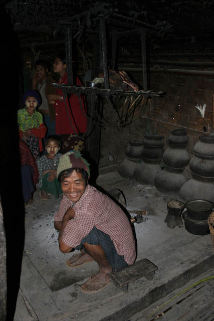 Inside traditional Chin people house. Kyartho village, Chin State. Myanmar (Burma).