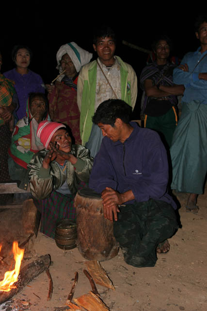 Evening strain during dance performance. Aye village, Chin State. Myanmar (Burma).