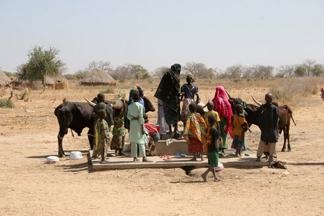 Local village behind Waza National Park gate direction to the Maga village. Cameroon.