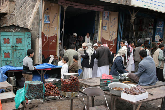 Market at Shibam-Kawkaban village. You can see shop with qat at the background. Yemen.