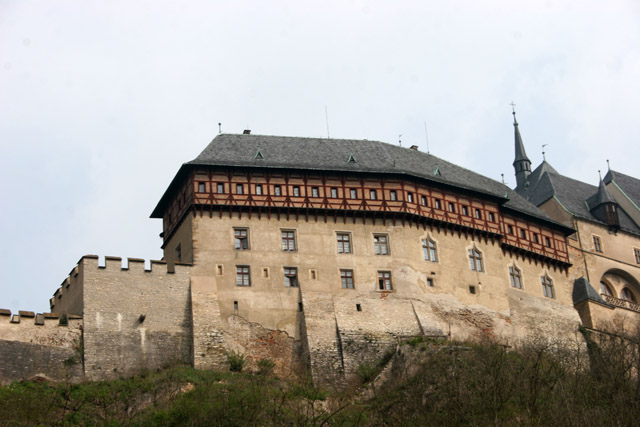 Karlstejn Castle. Gothic castle founded in 1348 by Charles IV. The castle served as a place for safekeeping of royal treasures, the Empire coronation jewels and holy relics. Czech Republic.