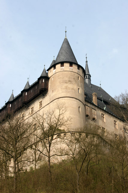 Karlstejn Castle. Gothic castle founded in 1348 by Charles IV. The castle served as a place for safekeeping of royal treasures, the Empire coronation jewels and holy relics. Czech Republic.