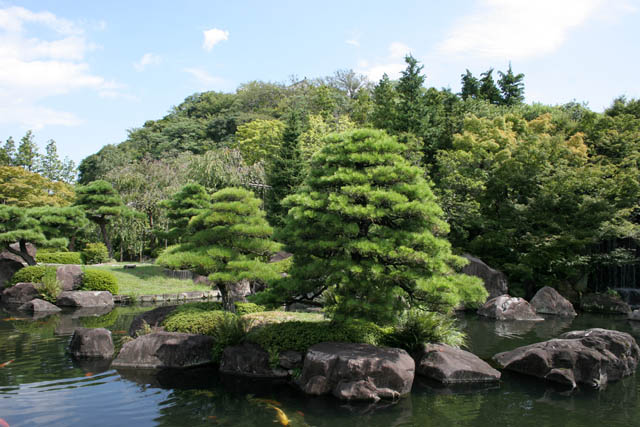 Koko-en garden at Himeji town. It is nice example of typical japanese garden. Japan.