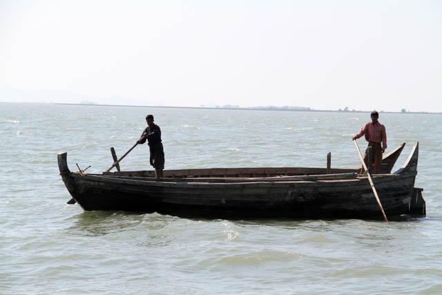 Boat at sea near Sittwe town. Myanmar (Burma).