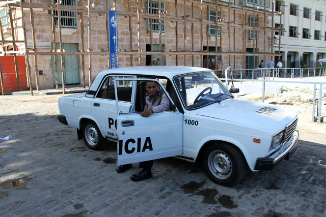 Russian car Lada as police car, old Havana (Habana Vieja). Cuba.