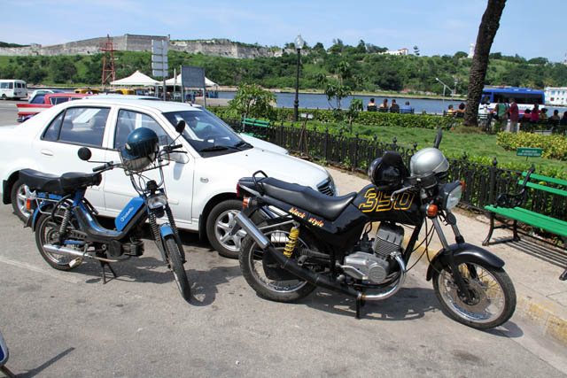Babeta and Jawa - old Czechoslovak motorcycles. Old Havana. Cuba.