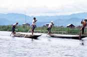 Traditional leg paddling at Inle lake. Myanmar (Burma).