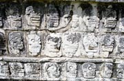 Drawing of The Platform of the Skulls Maya Toltec Architectural Style constructed 1100-1300 A.D., Chichen Itza Mexico.