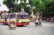 Street at Hanoi and czech bus Karosa. Vietnam.
