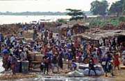 Morning rush at bank of Niger river, Sgou city. It is market day. Mali.