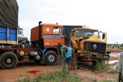 Fresh accident. Driver wanted to pass blocked road. Result is new crashed truck. On the way to Agadez town. Niger.