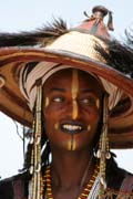 Man from nomadic Wodaab tribe during performace of Yaake dance at Gerewol festival. Niger.