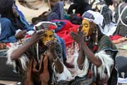 Men from nomadic Wodaab tribe (also called Bororo) prepare themselves for Yaake dance. Gerewol festival. Niger.