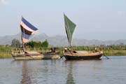 Sailboat - Life at the river, Mrauk U area. Myanmar (Burma).