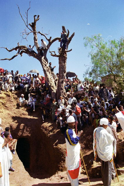 People waits for procession comming. Lalibela. North,  Ethiopia.