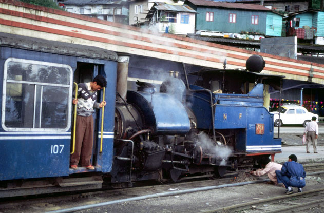 Steam engine at Darjeeking railway station. India.