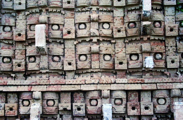 Fasade detail of Codz-Poop (Temple of the Masks) in Kabah, build in Puuc style Mexico.
