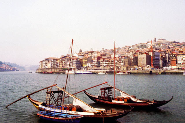 Boats with Porto wine barrels, Porto. Portugal.