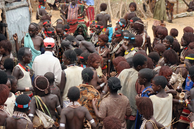 Hamar people at Turmi market. South,  Ethiopia.
