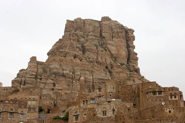 Mountain with fortress is raising upon the Thilla (Thula) village. Yemen.